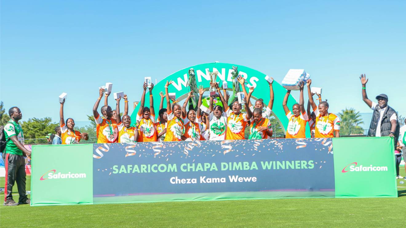 Dagoretti Mixed Girls celebrates after defeating Misericordiae Queens to win the Safaricom Chapa Dimba Session 4 Nairobi region final match at Dandora stadium. PHOTO/COURTESY